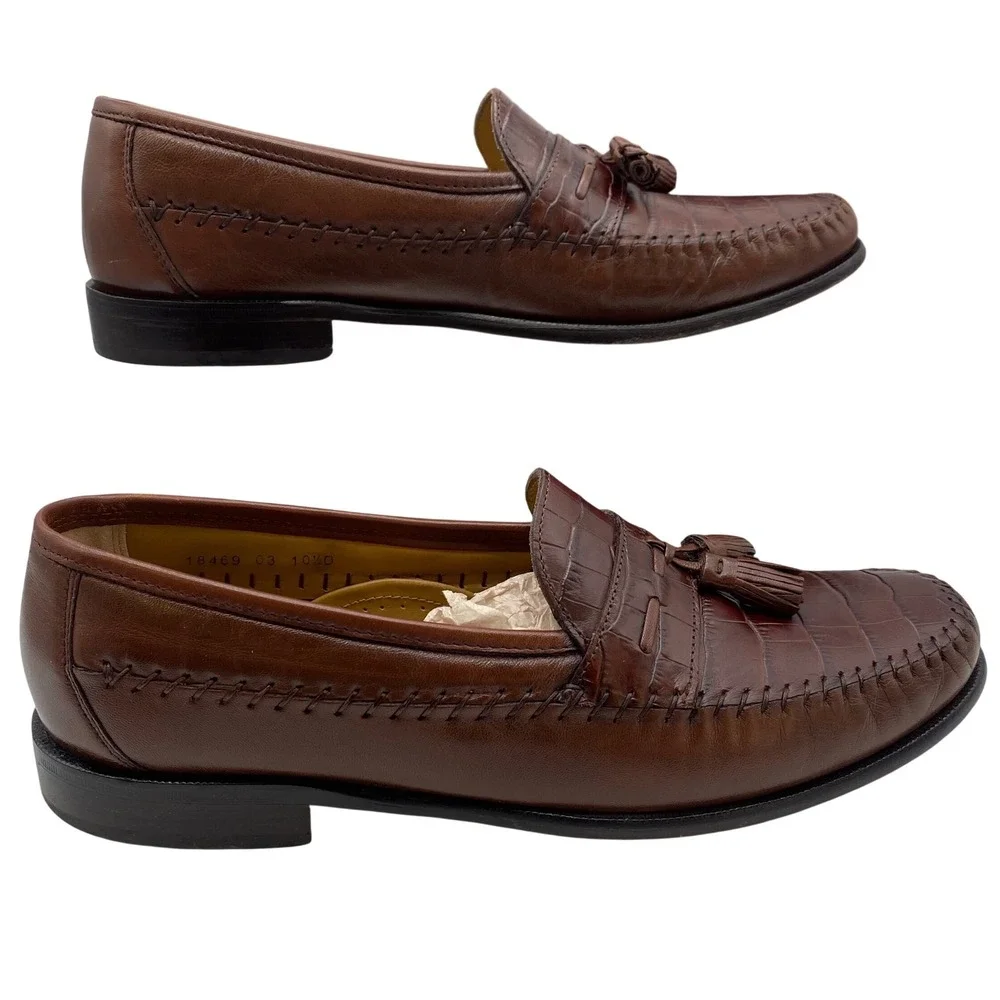 Florsheim Pisa Tassel Loafers Mens 10.5 D Cognac Leather Croc Embossed 18469
